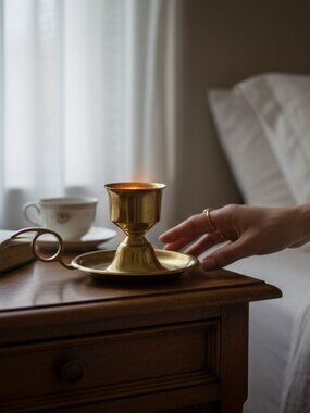Brass Chamber Candlestick Holder Tapers Finger Loop Made in India Vintage 4"